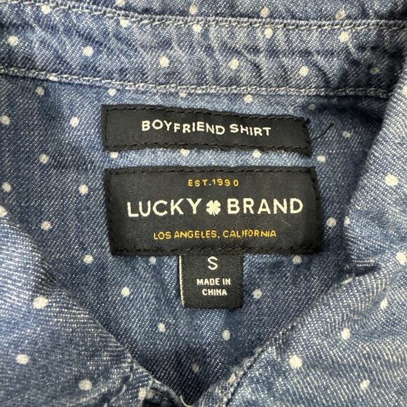 Lucky Brand Polka Dot Button Front Denim Boyfriend Shirt Medium Wash sz S - Picture 7 of 7